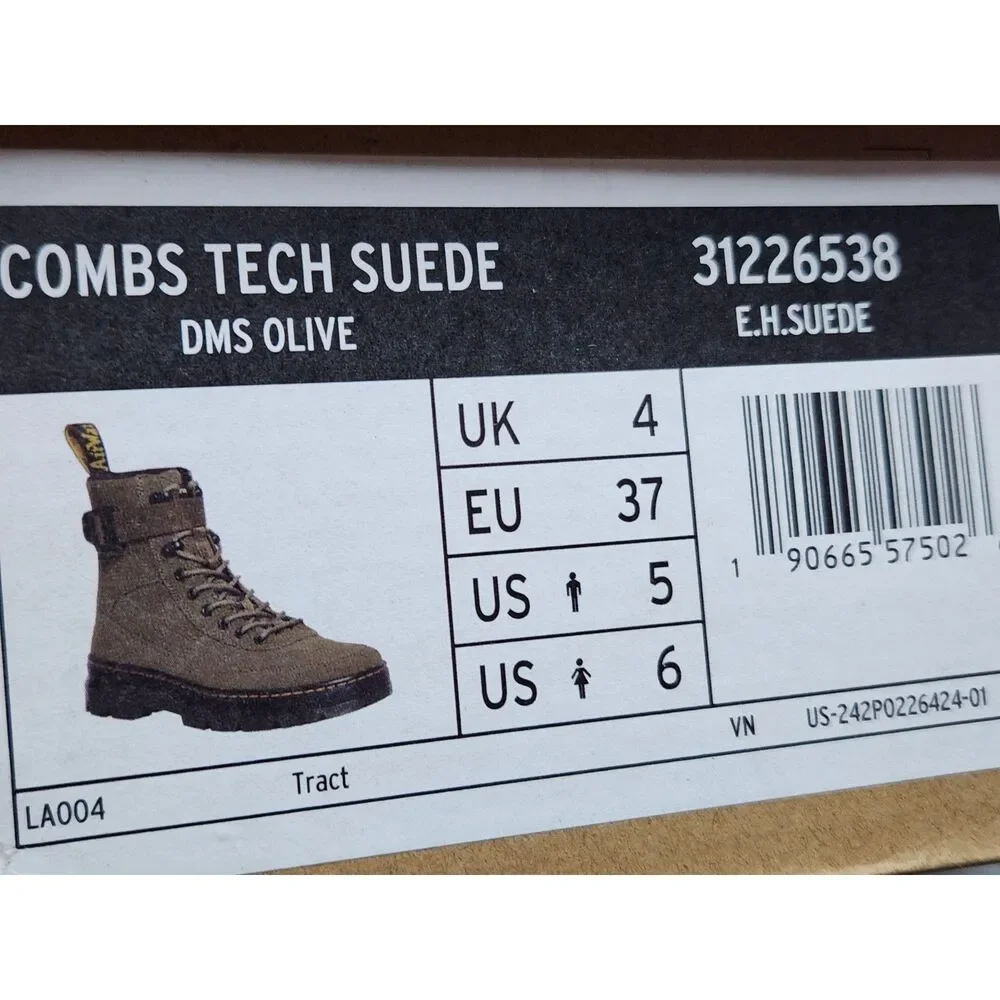 Dr. Martens Combs Tech Suede Boots Women’s 6 DMS Olive